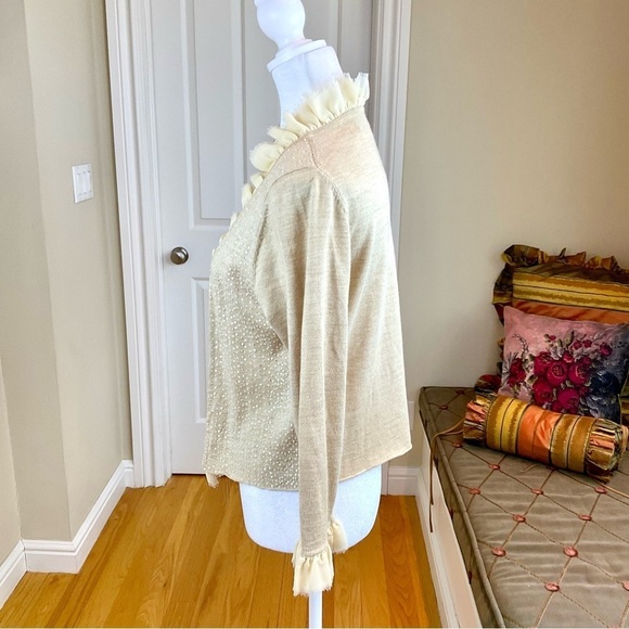 Remain Sweater Cardigan Wool Blend with Sequins & Ruffles in Beige Retro (M) - Picture 2 of 7